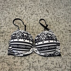 PINK Victoria’s Secret White & Black Wear Everywhere Lightly Lined Bra Size 32D